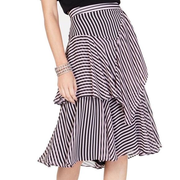 NWOT INC International Concepts Pink and Black Striped Tiered Skirt.  Size 4 - Picture 1 of 12
